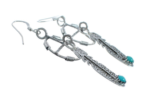 Navajo Sterling Silver Turquoise Medicine Wheel Feather Post Dangle Earrings NN20309